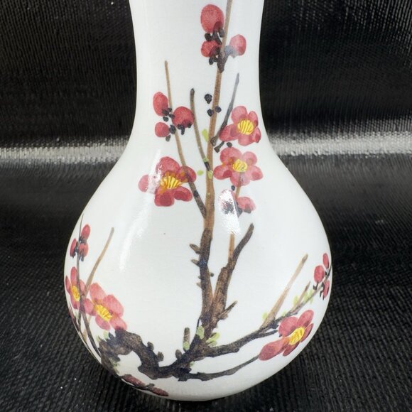 Vintage 1980s Pottery Vase Cherry Blossom Pattern Marked Heavy Stoneware Vase - Picture 4 of 11